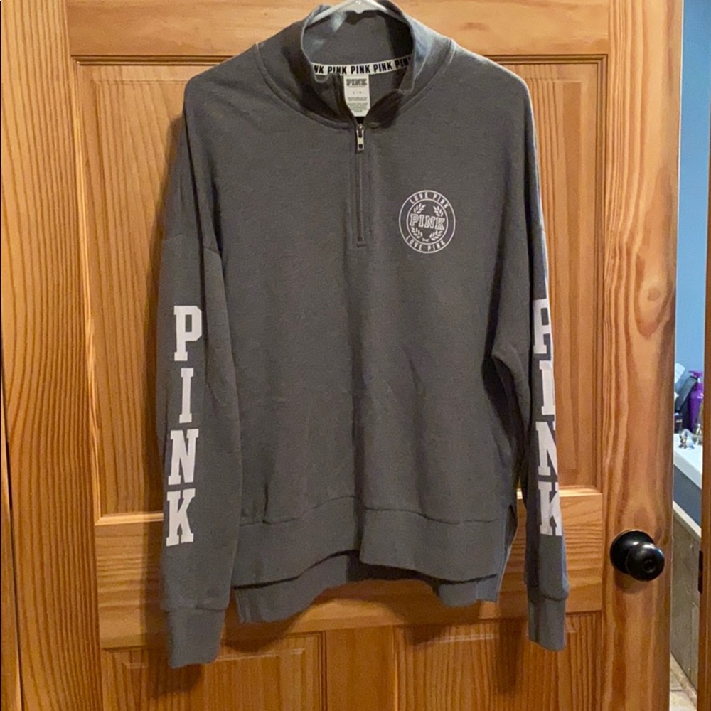 PINK gray sweatshirt 1/4 zip with white large